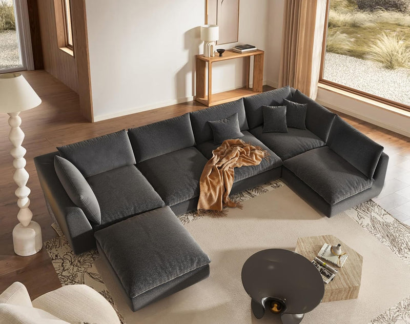Cloud Couch Sectional Sectional Sofa Couch, Cloud Modular Couch with Ottoman, Deep Seat Couches for Living Room - Fajiani