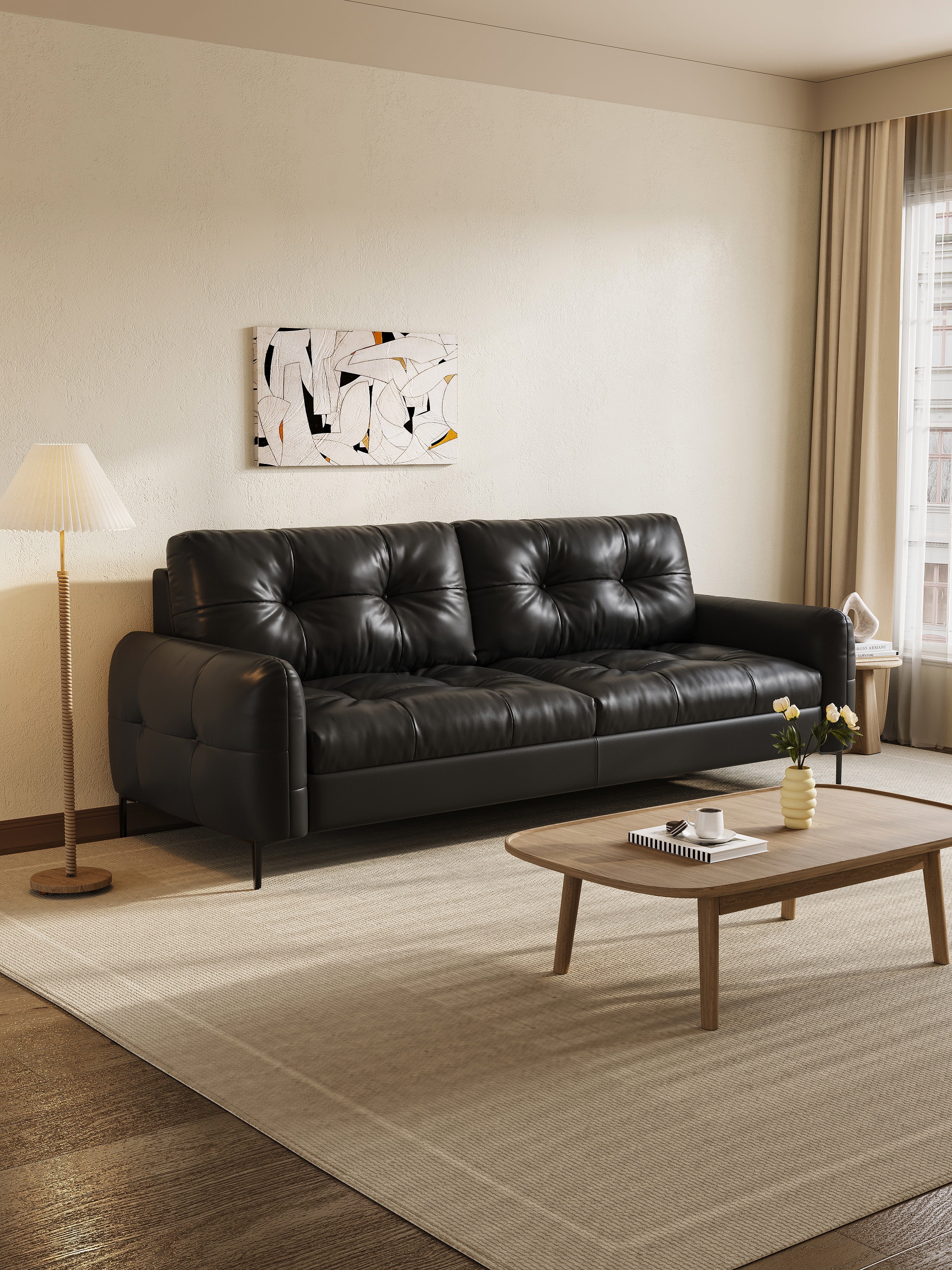 Leather Straight Sofa - Fajiani