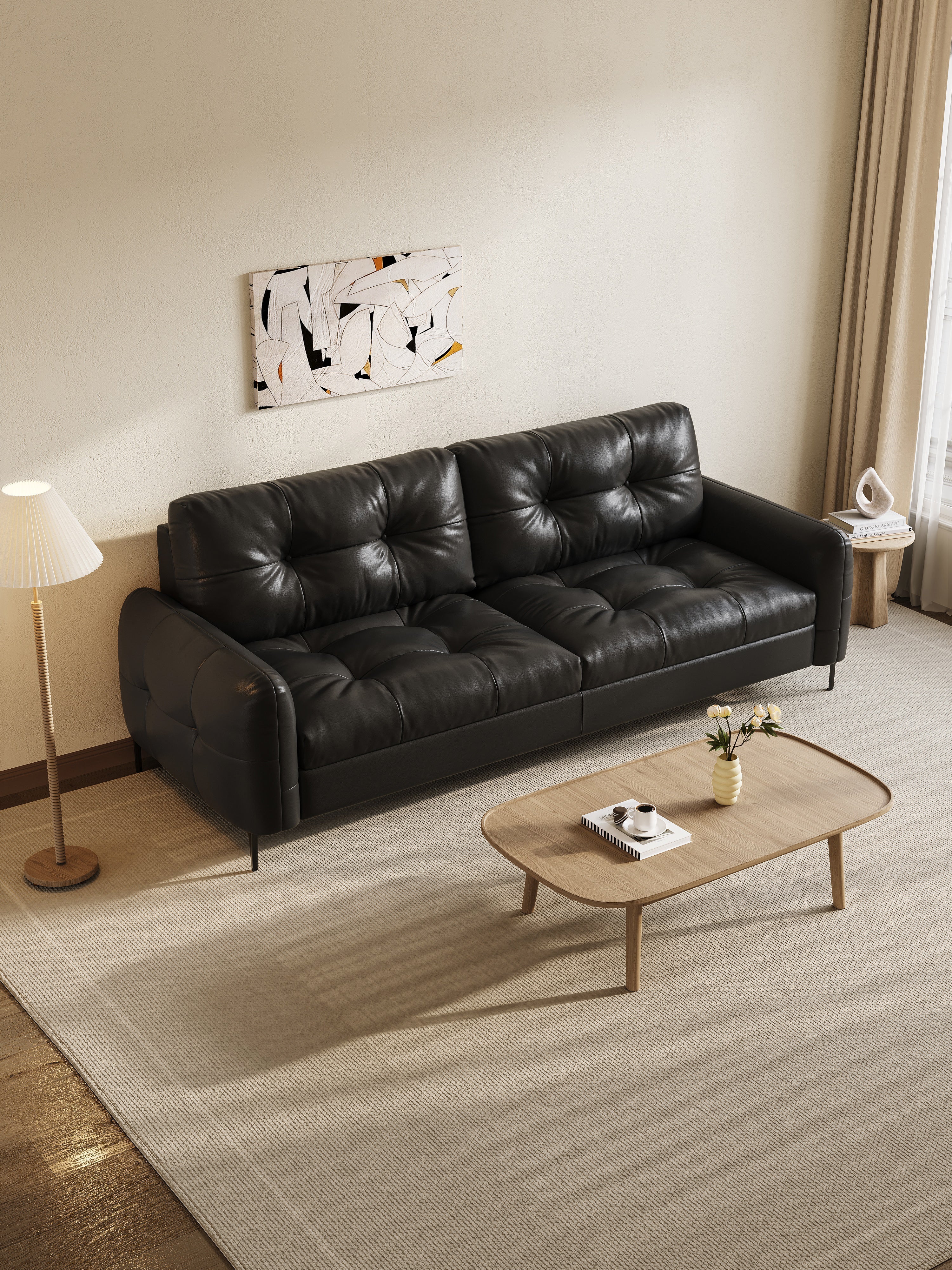 Leather Straight Sofa - Fajiani