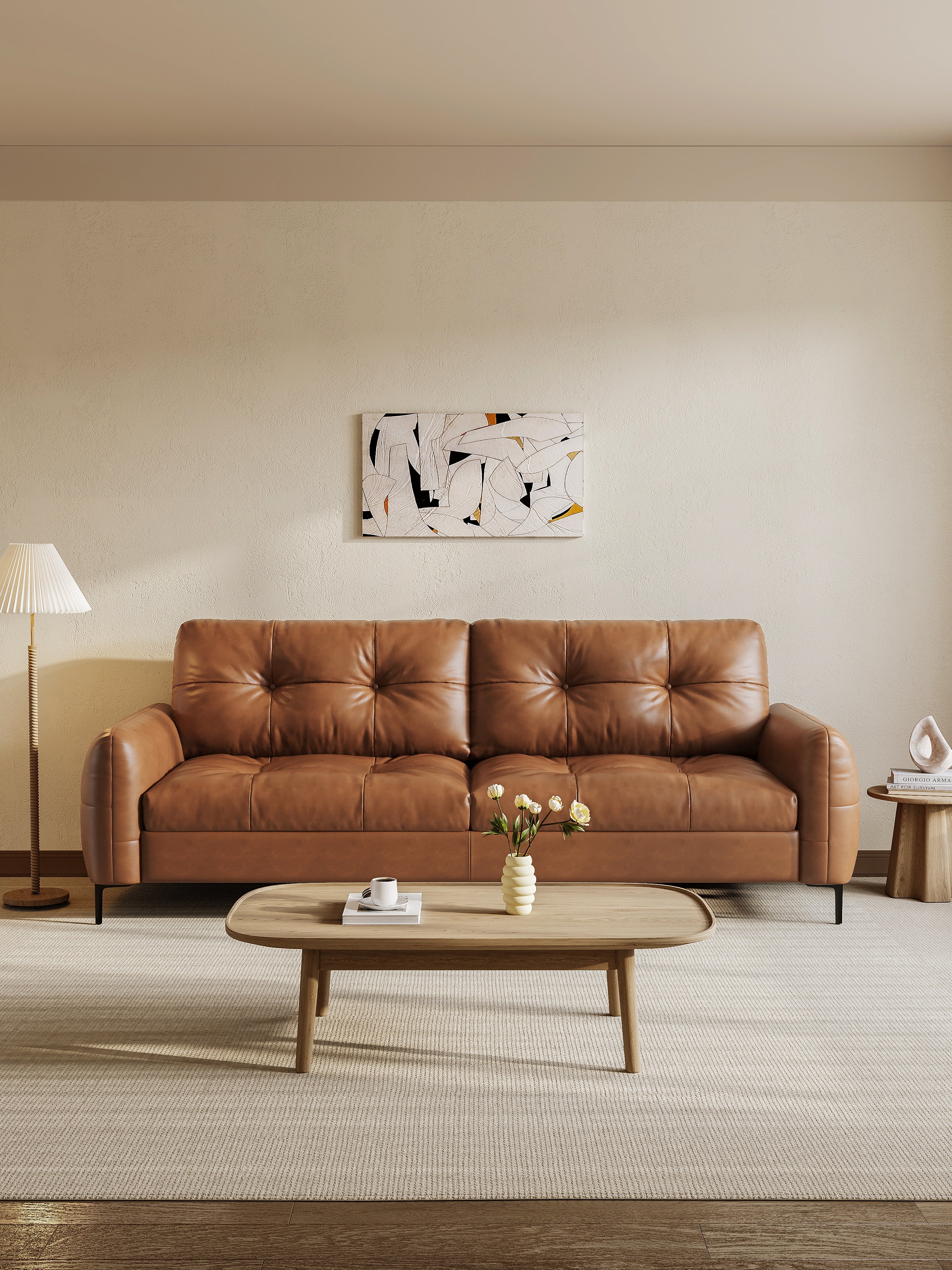 Leather Straight Sofa - Fajiani