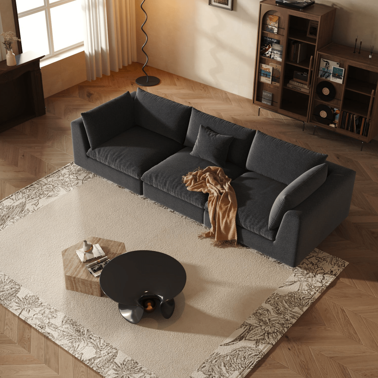 Modular Sectional Sofa - Black Linen - Fajiani