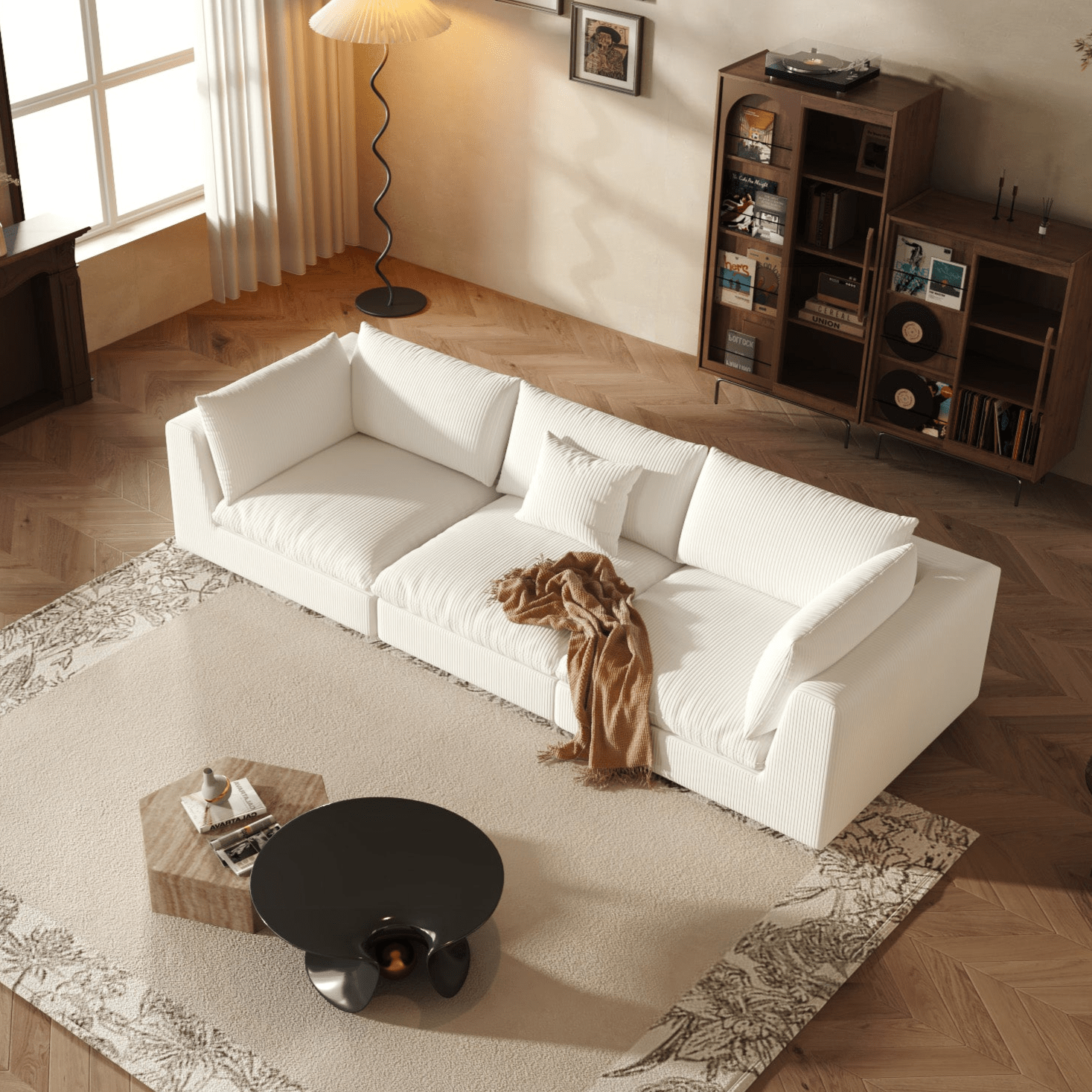 Modular Sectional Sofa - White Corduroy - Fajiani