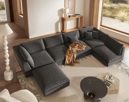 Oversized Sectional Sofa - Dark Gray Corduroy - Fajiani