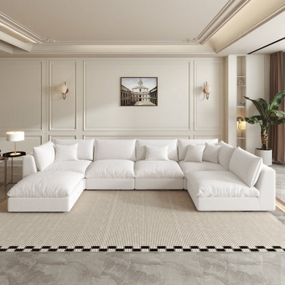 Oversized Sectional Sofa - White Corduroy - Fajiani