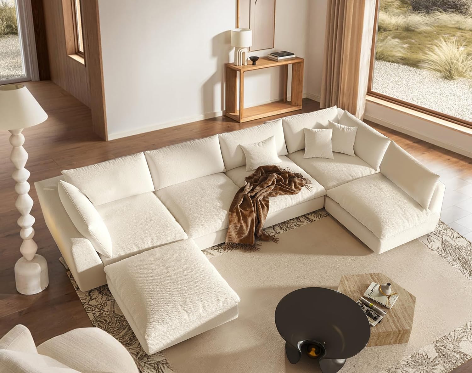 Oversized Sectional Sofa - White Linen - Fajiani