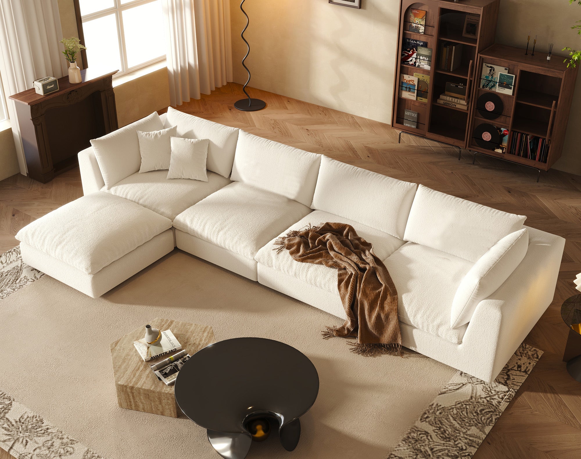 Oversized Sectional Sofa - White Linen - Fajiani