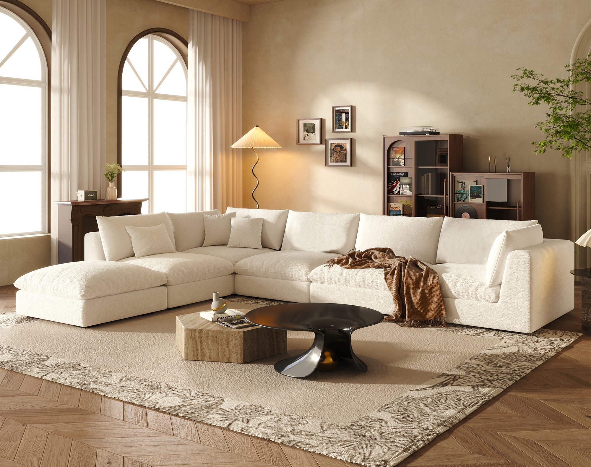 Oversized Sectional Sofa - White Linen - Fajiani