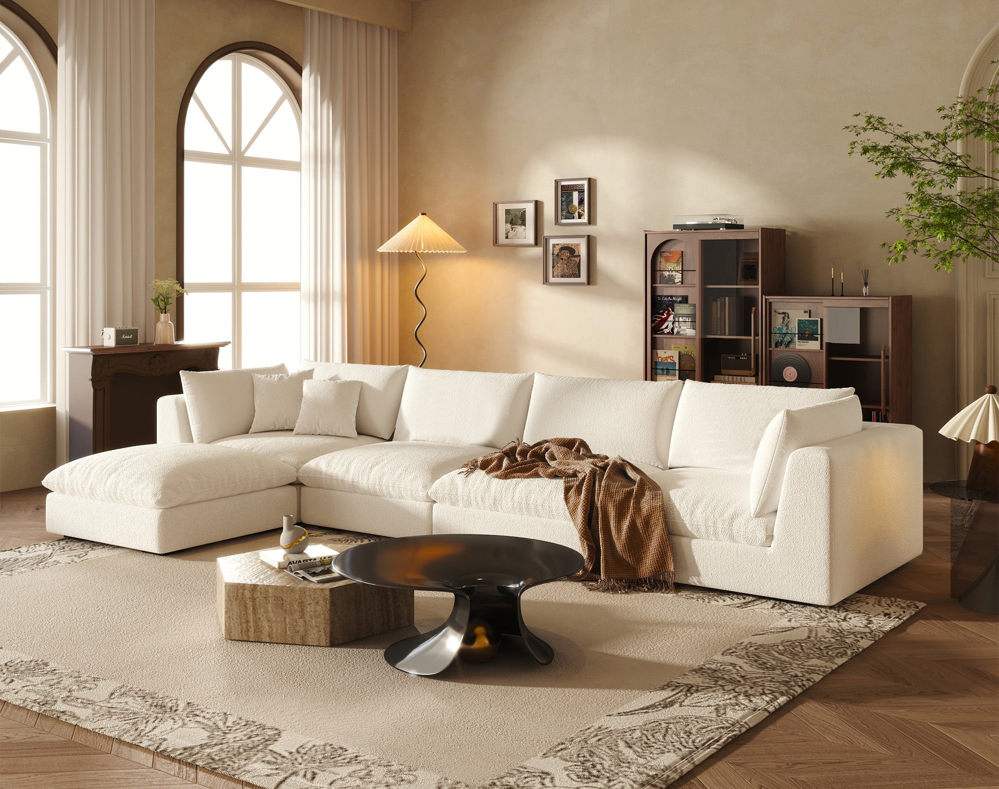 Oversized Sectional Sofa - White Linen - Fajiani